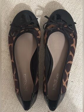 Nine & Co. Leopard-Pattern Ballet Flats with Black Patent Cap